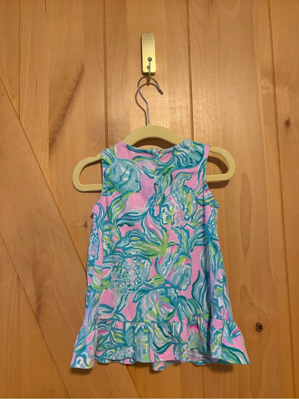 Lilly Pulitzer Sleeveless Dress Baby Lilly Tropical Floral Pink 12-18 Mo fish
